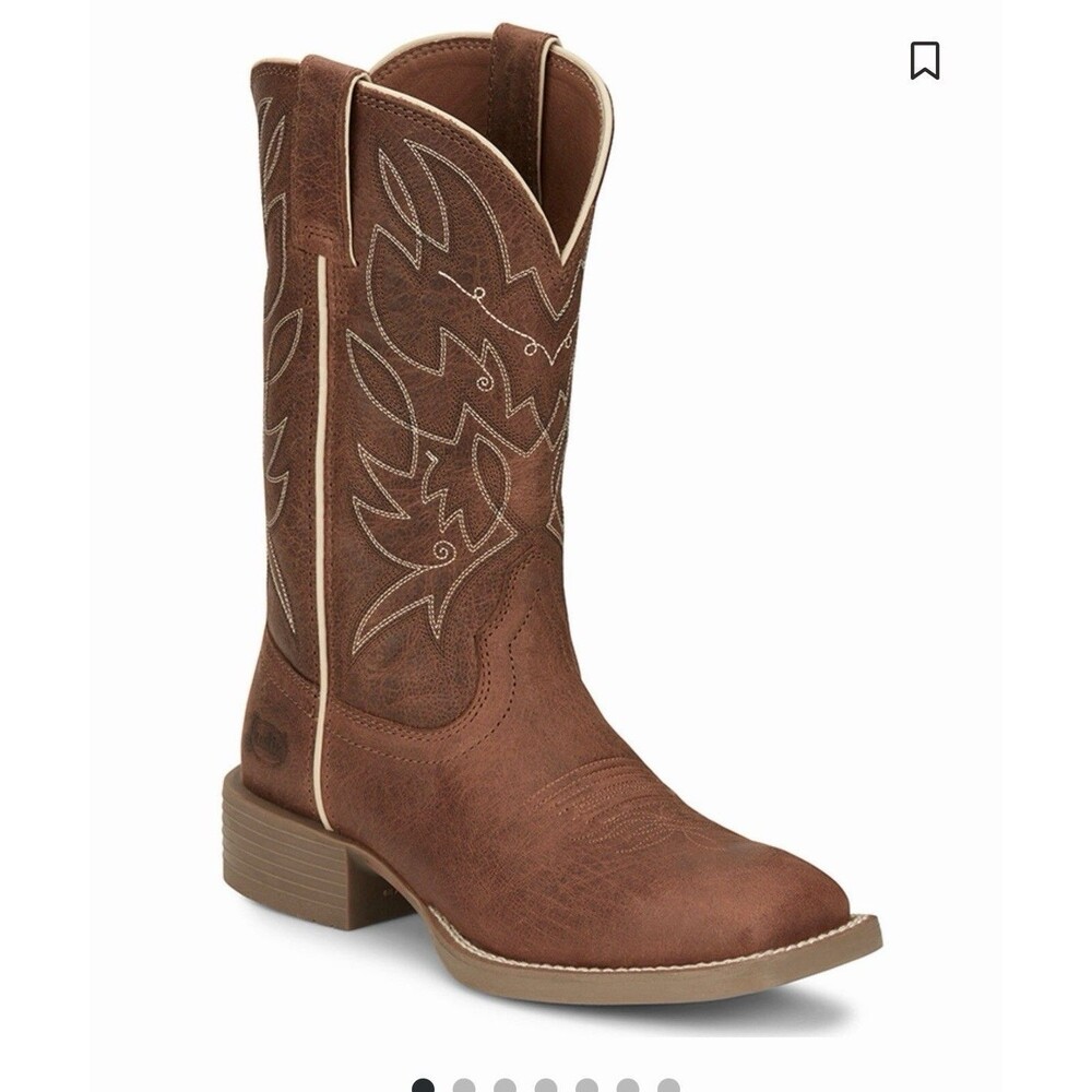 Justin Boots Brown Heeled Boots with White Embroidery